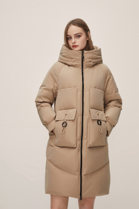 Brown Long And Thick Fashionable Down Jacket 