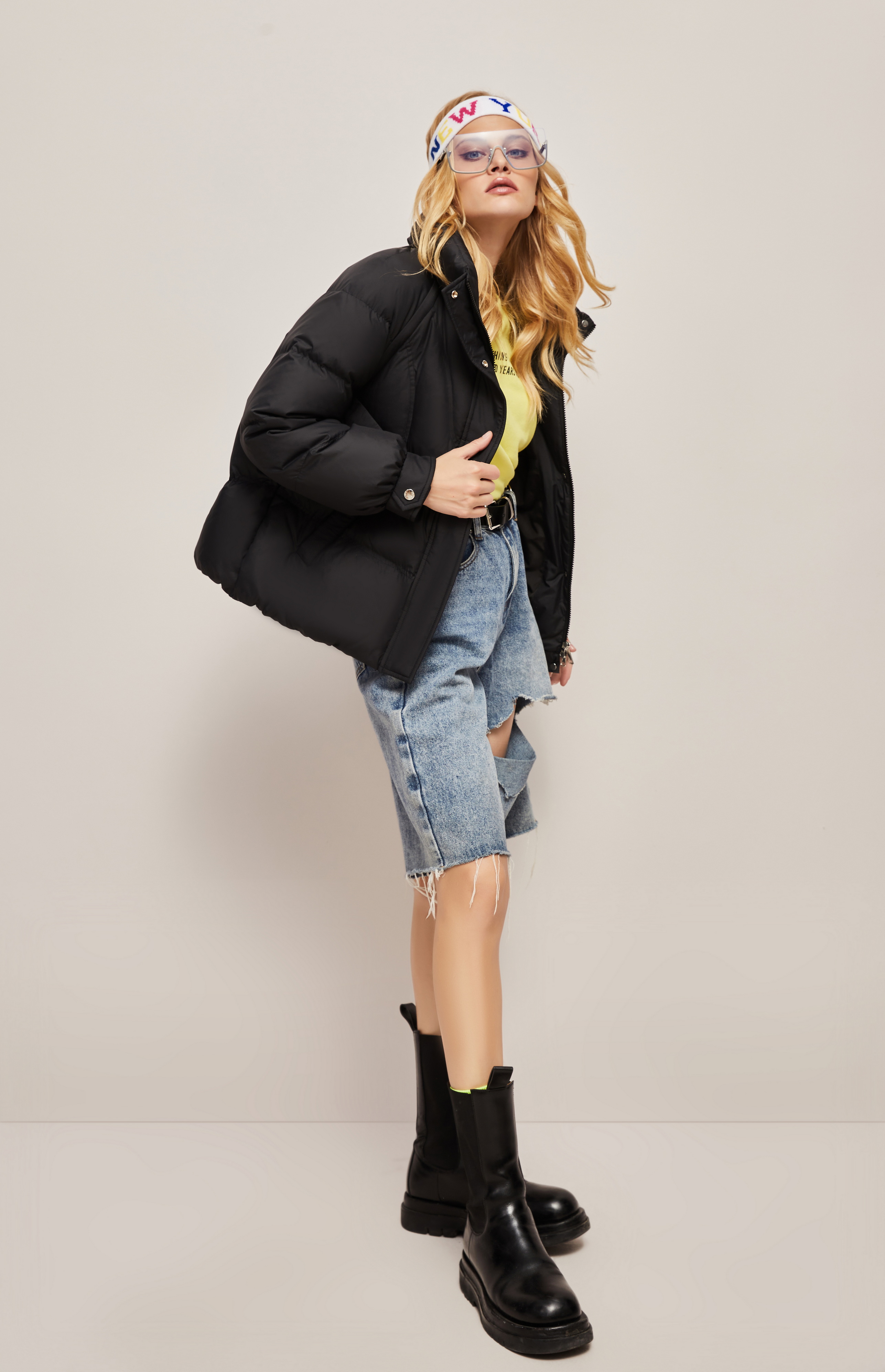 Fashion Down Jacket Women's Detachable Sleeves Black